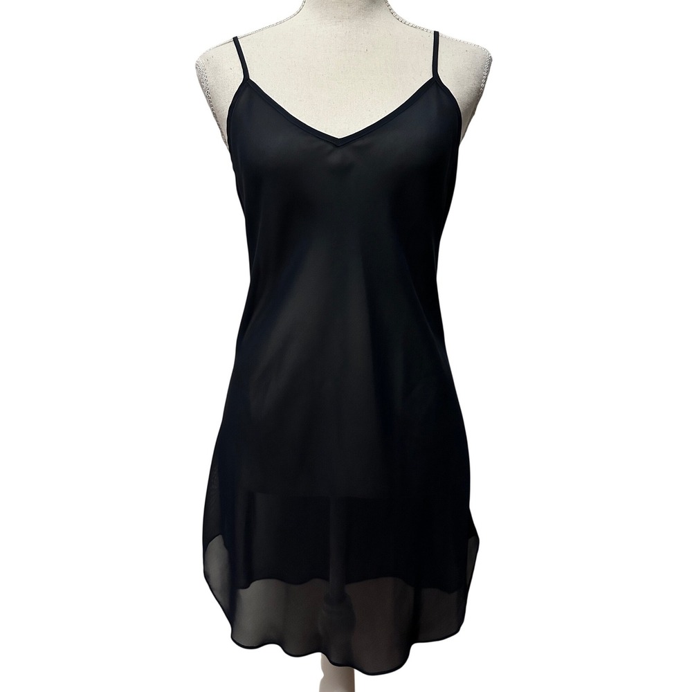Rebecca Taylor Black Sheer V-Neck Slip Dress Size 6 Goth Grunge Lingerie